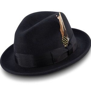 Montique Men's BLACK 2" Snap Brim Crushable Felt Wool Fedora Hat .           H10